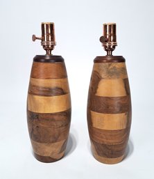 Vintage Stacked Wooden Table Lamp Set Of 2