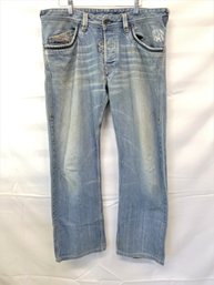 Men's Diesel 'busky' Button Fly Straight Leg Distressed Jeans Size 34W X 32L