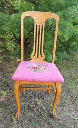 Have A Seat On This Pretty Oak Side Chair With A Needlepoint Seat