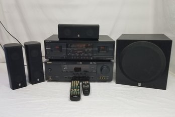 Yamaha YST-SW012 Receiver With SONY Double Tape Deck, Speakers, Subwoofer & Remote