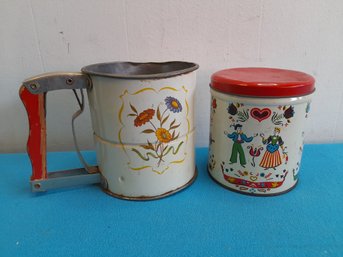 Vintage Androck Hand-i-siff Sifter And Flour Tin