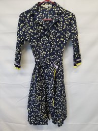 Boden Rivera Blue & Yellow Floral Belted Fit & Flare Dress - Size 4