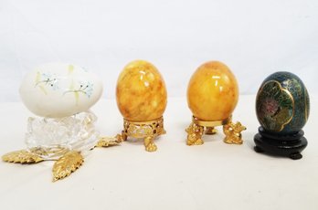 Italian Alabaster, Ceramic & Wood Eggs With Stands