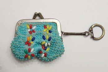 Vintage 60's Blue Beaded Coin Purse