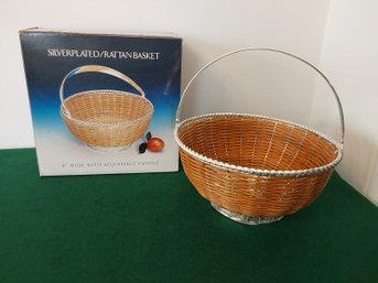 SILVER PLATED AND RATTAN BOWL NEW IN BOX