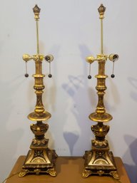 Tall Pair Of Gilded Wooden Table Lamps In Good Working Condition.......without Shades