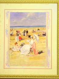 Gold Framed, Double Matted Beautiful Victorian Print, ' Beach Of Courseulles' By Henri Michel Levy (1845-1914)