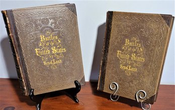 First Edition Gold Leaf, Leather Bound Vols. I And II Of Battles Of The U.s. On Sea And Land