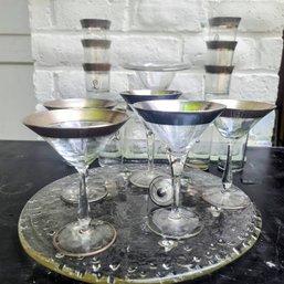 Vintage Grouping Of Matching Silver Rimmed Glasses With Initial L