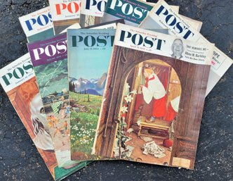 Nine Nostalgic Saturday Evening Post Magazines From 1954 With Cover Illustrations By Norman Rockwell