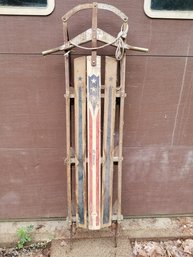 Vintage Sears All American Red White Blue Painted Snow Sled - All Original Condition