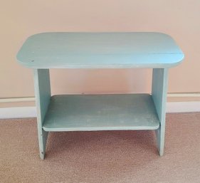 Small Country Table With Lower Shelf Painted In A Misty Seafoam Color