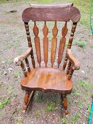 Heavy Vintage Solid Wood Rocking Chair - Barn Find!