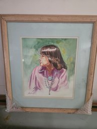 Framed Artwork By Douglas Yazzie - Woman Profile - 20'x22'