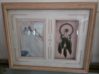 Framed Artwork - Dreamcatcher & 3 People On Rocks - 21'x17'