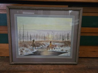 Framed Artwork By Douglas Yazzie - 2 Native Americans In Winter - 25'x20'