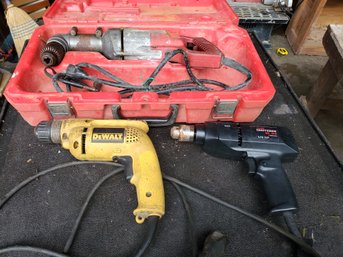 Trio Of Corded Drills - Dewalt & Sears Craftsman Drills & Milwaukee Heavy Duty 1/2' Right Angle Drill