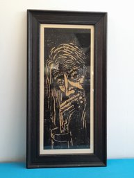 Framed Linocut Art Of A Man