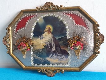 Framed Lithograph Of Jesus Praying In Garden