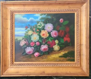 Elegant Floral Oil Painting , In The Style Of The Antique Dutch Still Life By Lawrence Backer