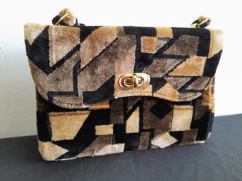 Brown And Black Geometric Printed Purse