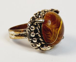 Sweet Gold Tone Adjustable Faux Tigers Eye Ring