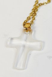 Gold Tone Necklace And Clear Cross Pendant