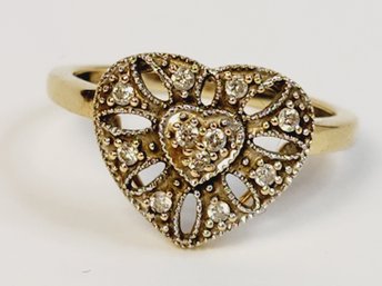 Unique.....14k Yellow Gold Studded Heart Ring