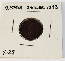 1893 Austrian 2 Heller Coin