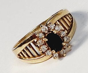 Sweet....14k Yellow Gold Diamond Ring Dark Blue  Stone