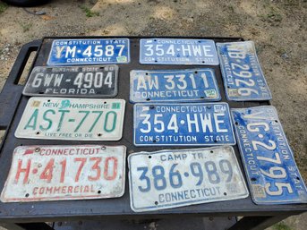 Vintage Assortment Of Ten Auto License Plates - All Expired - CT, NH & FL