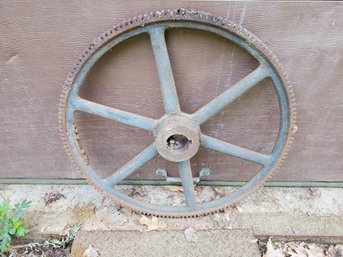 Antique Cast Iron Industrial Factory Large Pulley Gear Wheel