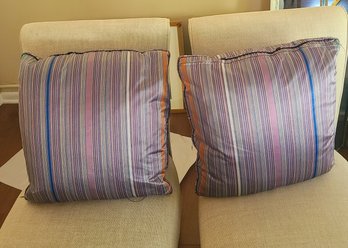 Pair Of Alexander Julian Silk Striped Pillows