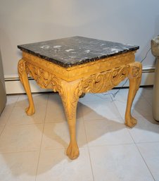 End Table. Marble Top With Solid Wood Construction.