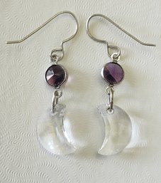 Vintage Sterling Silver Purple Color With Clear Stone Earrings