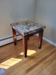 Granite Veneer / Solid Wood Legs And Frame End Table # 2.  2 Total Available.