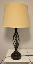 Spiral Based Metal Lamp.  Off White Linen (or Linen Like ) Shade In Great Shape.     - - - - - - Loc: L Leve.