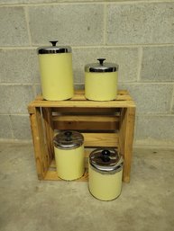 Mid Century Kitchen Container Group.  1970's Yellow.  Martching Lids And The Eggplant Box.  - - - - Loc:GS1