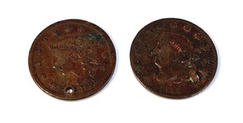 2  US 1838 And 1835 WHOLED Large Cents