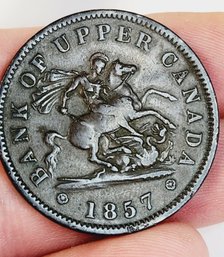 1857 UPPER CANADA Antique UK Queen Victoria HALF PENNY BANK TOKEN