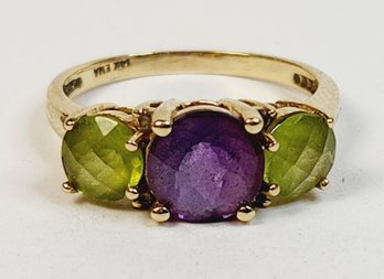 Beautiful 14k Yellow Gold Amethyst And Peridot Ring