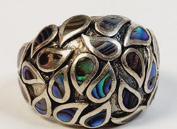 Vintage Large Chunky Sterling Silver With Abalone Shell Inlay