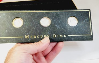 Silver......Mercury Dime Large Marble Desk Paperweight Display  3 Silver Dimes