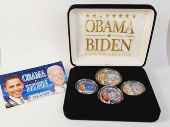 2008 Presidential Obama / Biden Colorized 24kt Gold Plated Half Dollar 4 Coin Set In Display Box