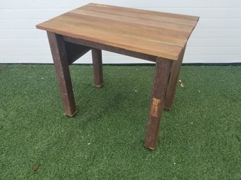 Repurposed Industrial Style Antique Pipe Shelf Table With Teak Slats Top