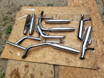 Vintage Harley Davidson Chrome Exhaust Pipes & Pieces - All Used