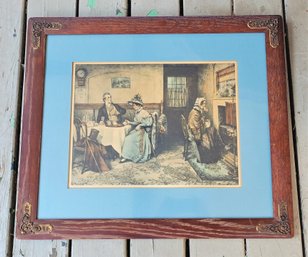 Double Matted Decorated Wood Frame With Print Depicting Times When People Dressed For Dinner & Warmed By Fire