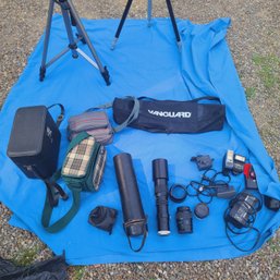 Minolta Camera And Sony Video Recorder With Tripod And Accessories