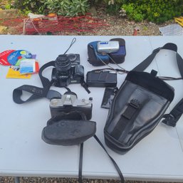 Lot Of Handheld Cameras/Accessories From Fuji, Canon Minolta, Olympus And More