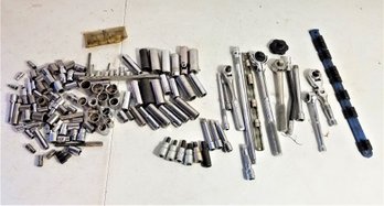 Assorted Sockets & Socket Wrenches 3/8 And 1/4